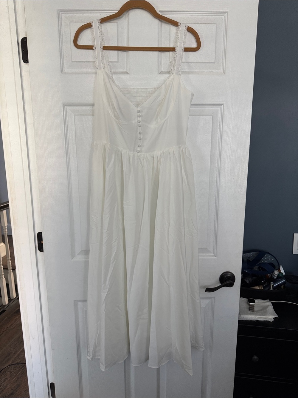White Sleeveless Midi Dress with Lace Straps brand new w/ tags size large